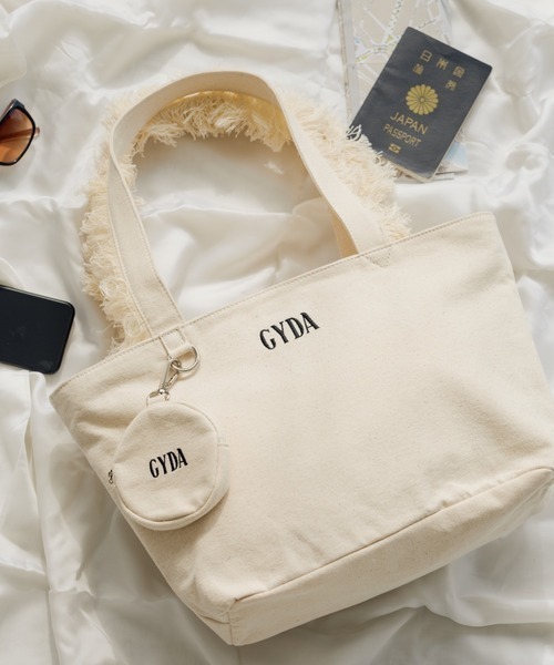 GYDA（ジェイダ）の「GYDA(ジェイダ) ミニポーチ付きフリンジハンドルトートバッグ キャンバス GY-B041A（トートバッグ・レディース・アイボリー/ブラック・FREE）」の17枚目の写真