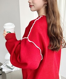 moment+（モーメントプラス）の「リンキング配色スウェットライクニットプルオーバー(自宅で洗えるウォッシャブル素材)（ニット/セーター）」