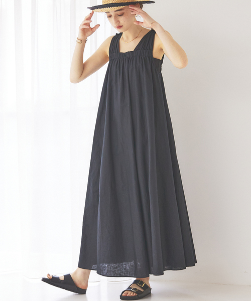 Rouge vif Annaルージュヴィフ 麻混スクエアネックワンピース Rouge vif Anna（ルージュヴィフアンナ）の「麻混スクエアネック