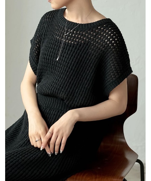 Re:EDIT（リエディ）の「[2023 SUMMER COLLECTION]無地orボーダーフィッシュネットニットチュニック（ニット/セーター・レディース・アイボリー/ホワイト×ブラック/ブラック/モカ・LARGE/MEDIUM）」の3枚目の写真