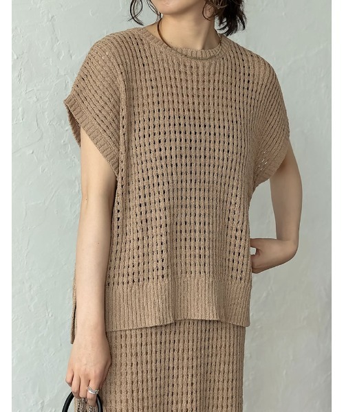 Re:EDIT（リエディ）の「[2023 SUMMER COLLECTION]無地orボーダーフィッシュネットニットチュニック（ニット/セーター・レディース・アイボリー/ホワイト×ブラック/ブラック/モカ・LARGE/MEDIUM）」の4枚目の写真