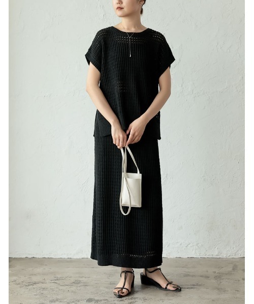 Re:EDIT（リエディ）の「[2023 SUMMER COLLECTION]無地orボーダーフィッシュネットニットチュニック（ニット/セーター・レディース・アイボリー/ホワイト×ブラック/ブラック/モカ・LARGE/MEDIUM）」の17枚目の写真