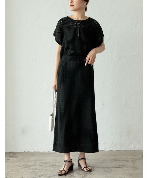 Re:EDIT（リエディ）の「[2023 SUMMER COLLECTION]無地orボーダーフィッシュネットニットチュニック（ニット/セーター・レディース・アイボリー/ホワイト×ブラック/ブラック/モカ・LARGE/MEDIUM）」の15枚目の写真