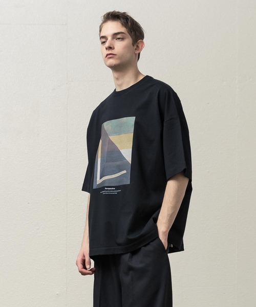 SLICK（スリック）の「ドロップショルダープリントTシャツ(Perspective)（Tシャツ/カットソー・メンズ・ホワイト/ブラック・1/2/3）」の5枚目の写真