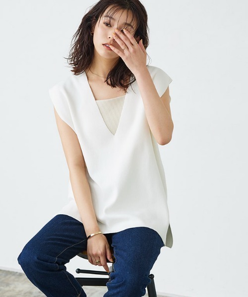 Pierrot(ピエロ)の「ミラノリブフレンチフリーブニット(ベスト・レディース・ブラック/オフホワイト/オリーブ・M/L)」の22枚目の写真