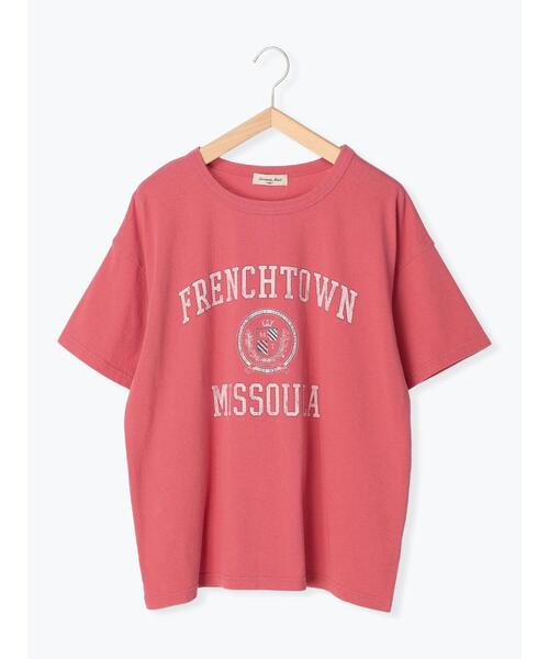 Samansa Mos2(サマンサ モスモス)の「サンドウォッシュカレッジロゴプリントTシャツ(Tシャツ/カットソー・レディース・ネイビー/オフホワイト/サックスブルー/ピンク・F)」の4枚目の写真