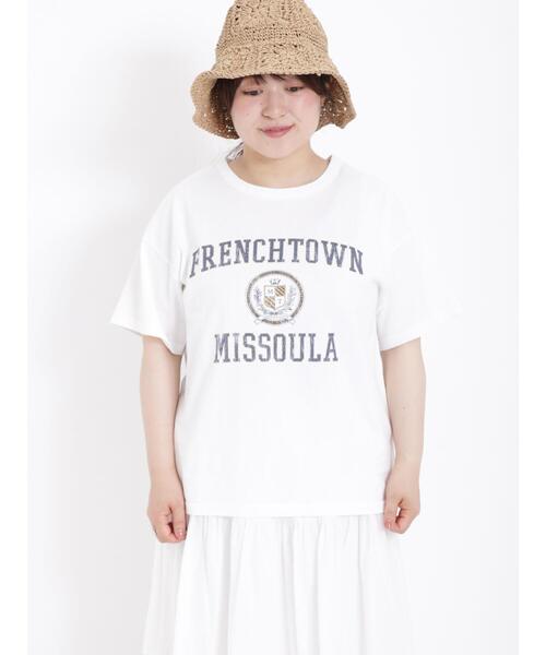 Samansa Mos2(サマンサ モスモス)の「サンドウォッシュカレッジロゴプリントTシャツ(Tシャツ/カットソー・レディース・ネイビー/オフホワイト/サックスブルー/ピンク・F)」の6枚目の写真