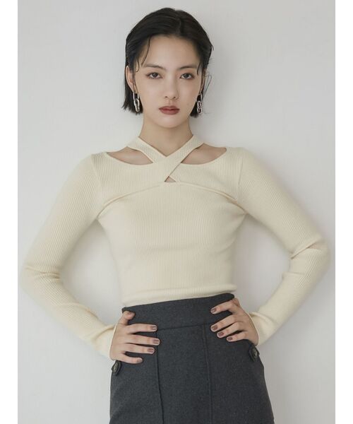 MURUA（ムルーア）の「ランダムカットリブニット（ニット/セーター・レディース・ブルー/ブラック/オレンジ/ホワイト・FREE）」の19枚目の写真