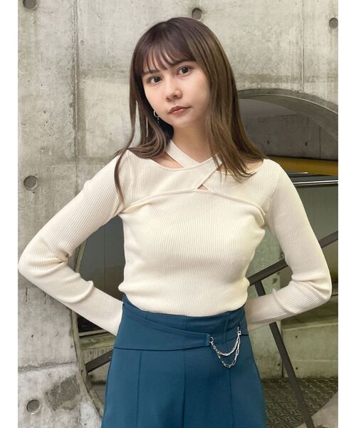 MURUA（ムルーア）の「ランダムカットリブニット（ニット/セーター・レディース・ブルー/ブラック/オレンジ/ホワイト・FREE）」の21枚目の写真