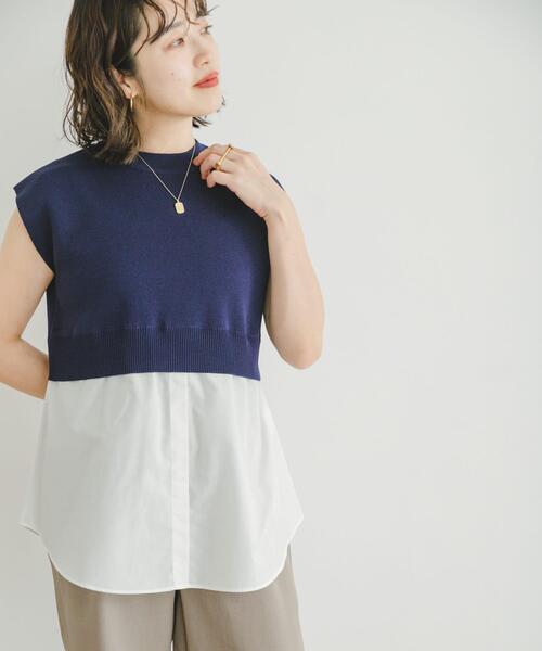ITEMS URBANRESEARCH(アイテムズ アーバンリサーチ)の「ミラノリブフレンチレイヤードニット(ニット/セーター・レディース・レッド系その他/ベージュ/ネイビー・FREE)」の1枚目の写真