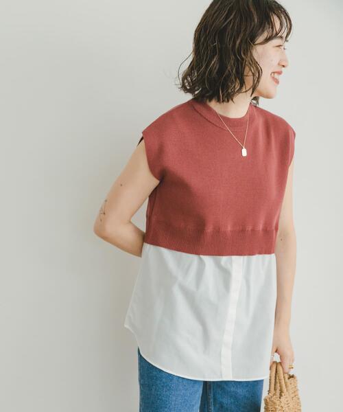 ITEMS URBANRESEARCH(アイテムズ アーバンリサーチ)の「ミラノリブフレンチレイヤードニット(ニット/セーター・レディース・レッド系その他/ベージュ/ネイビー・FREE)」の3枚目の写真