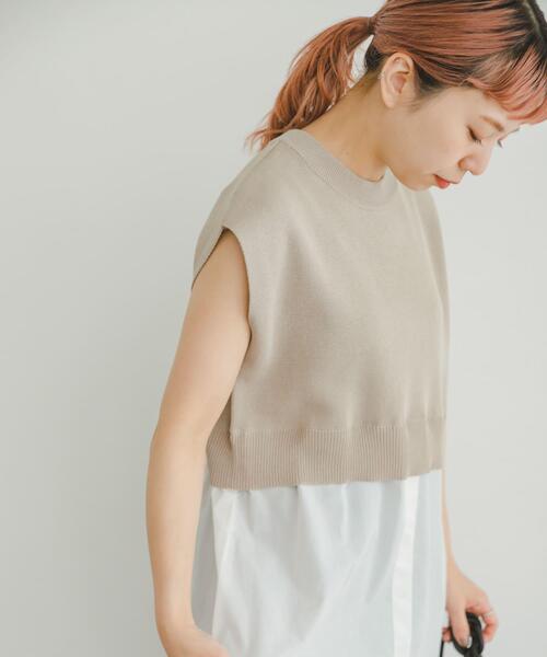 ITEMS URBANRESEARCH(アイテムズ アーバンリサーチ)の「ミラノリブフレンチレイヤードニット(ニット/セーター・レディース・レッド系その他/ベージュ/ネイビー・FREE)」の4枚目の写真