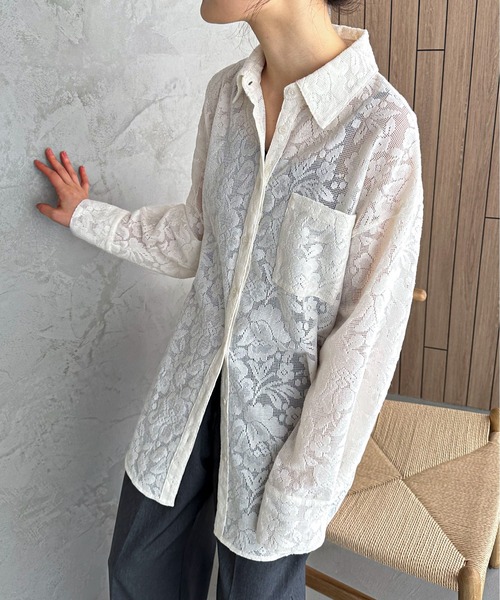 feepur（フェピュール）の「レースルーズシャツ（シャツ/ブラウス・レディース・アイボリー/ブラック・MEDIUM）」の2枚目の写真