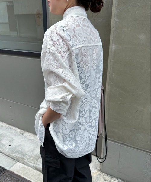 feepur（フェピュール）の「レースルーズシャツ（シャツ/ブラウス・レディース・アイボリー/ブラック・MEDIUM）」の6枚目の写真