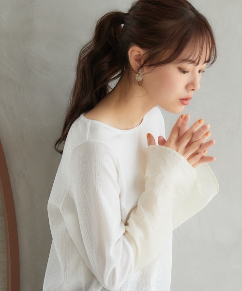 miclat（ミクラ）の「大きいサイズ　袖シアー切替ぷくぷくブラウス　miclat（シャツ/ブラウス・レディース・ブラック/イエロー系・L/LL/3L/4L/5L）」の2枚目の写真