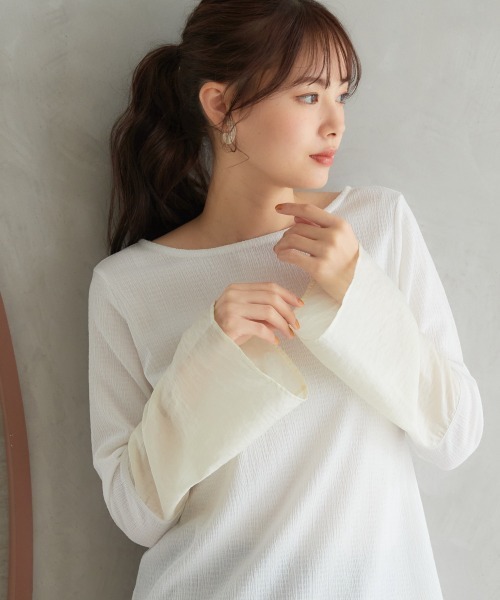 miclat（ミクラ）の「大きいサイズ　袖シアー切替ぷくぷくブラウス　miclat（シャツ/ブラウス・レディース・ブラック/イエロー系・L/LL/3L/4L/5L）」の3枚目の写真