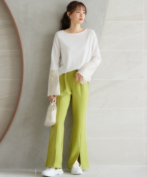 miclat（ミクラ）の「大きいサイズ　袖シアー切替ぷくぷくブラウス　miclat（シャツ/ブラウス・レディース・ブラック/イエロー系・L/LL/3L/4L/5L）」の6枚目の写真