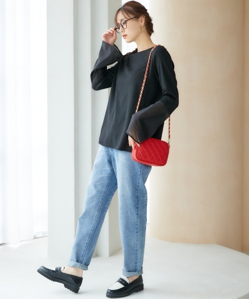 miclat（ミクラ）の「大きいサイズ　袖シアー切替ぷくぷくブラウス　miclat（シャツ/ブラウス・レディース・ブラック/イエロー系・L/LL/3L/4L/5L）」の8枚目の写真