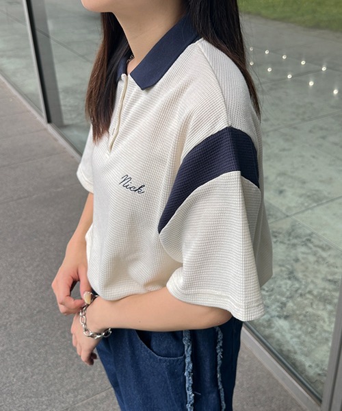 kutir（クティール）の「配色ワッフルポロシャツ（ポロシャツ・レディース・グリーン/ボルドー/オフホワイト・FREE）」の13枚目の写真