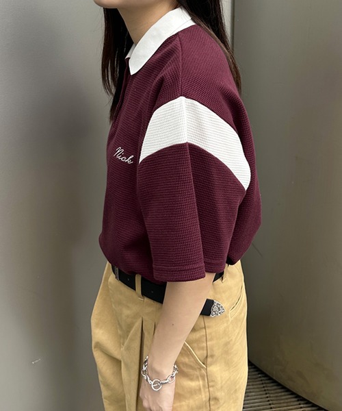 kutir（クティール）の「配色ワッフルポロシャツ（ポロシャツ・レディース・グリーン/ボルドー/オフホワイト・FREE）」の4枚目の写真