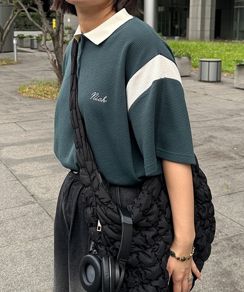 kutir（クティール）の「配色ワッフルポロシャツ（ポロシャツ・レディース・グリーン/ボルドー/オフホワイト・FREE）」の18枚目の写真