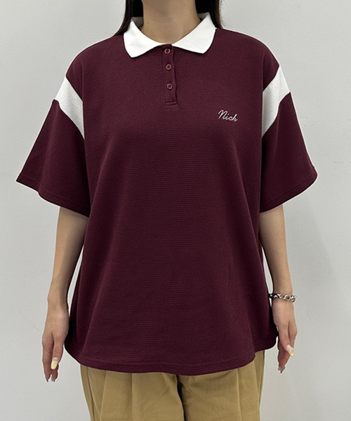 kutir（クティール）の「配色ワッフルポロシャツ（ポロシャツ・レディース・グリーン/ボルドー/オフホワイト・FREE）」の9枚目の写真