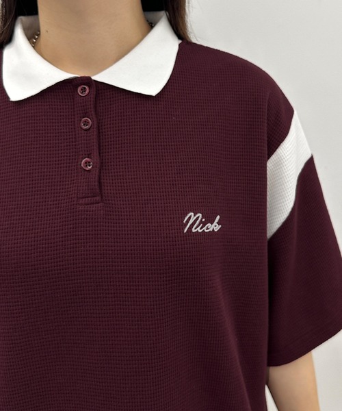 kutir（クティール）の「配色ワッフルポロシャツ（ポロシャツ・レディース・グリーン/ボルドー/オフホワイト・FREE）」の12枚目の写真