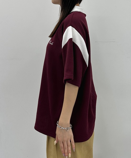 kutir（クティール）の「配色ワッフルポロシャツ（ポロシャツ・レディース・グリーン/ボルドー/オフホワイト・FREE）」の10枚目の写真