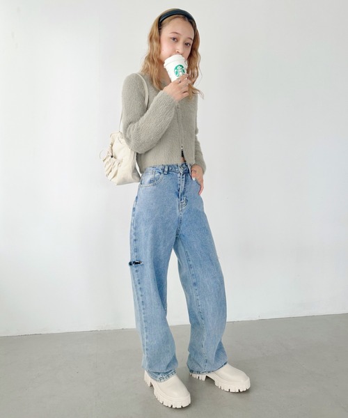 CLEA(クレア)の「シャギーニットWジップクロップド丈トップス(ニット/セーター・レディース・ライトグレー/ホワイト/ブラック・FREE)」の20枚目の写真