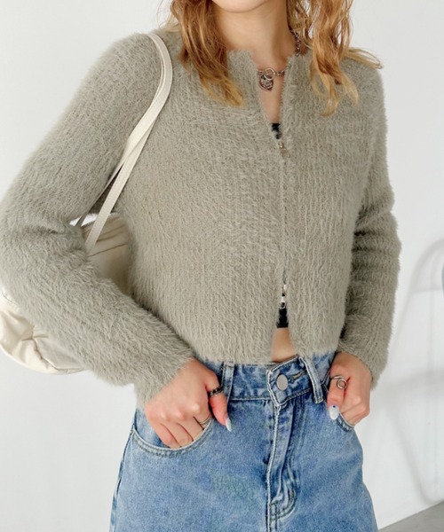 CLEA(クレア)の「シャギーニットWジップクロップド丈トップス(ニット/セーター・レディース・ライトグレー/ホワイト/ブラック・FREE)」の13枚目の写真