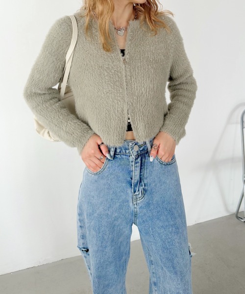 CLEA(クレア)の「シャギーニットWジップクロップド丈トップス(ニット/セーター・レディース・ライトグレー/ホワイト/ブラック・FREE)」の16枚目の写真