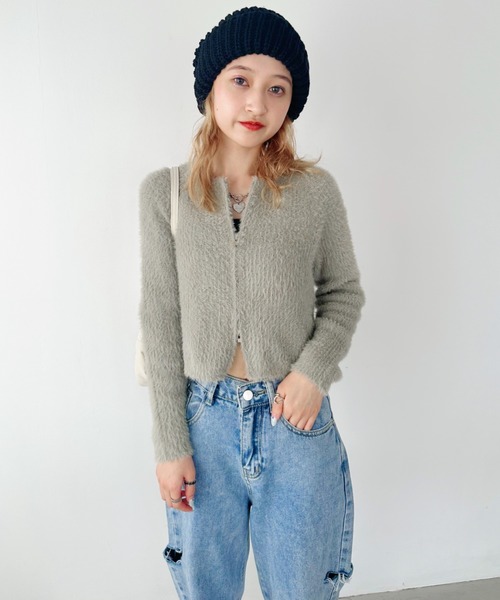CLEA(クレア)の「シャギーニットWジップクロップド丈トップス(ニット/セーター・レディース・ライトグレー/ホワイト/ブラック・FREE)」の19枚目の写真