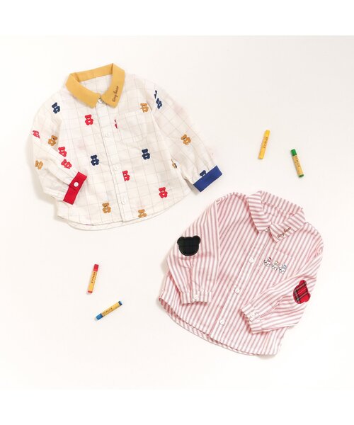 apres les cours（アプレレクール）の「tiny bear 2柄シャツ（シャツ/ブラウス・キッズ・ストライプ/チェック・110/100/80/90/120）」の3枚目の写真