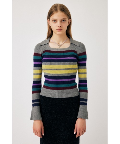MOUSSY（マウジー）の「COLLAR SQUARE NECK KNIT トップス（ニット/セーター・レディース・グリーン系その他/ライトベージュ/グレー系その他・FREE）」の10枚目の写真