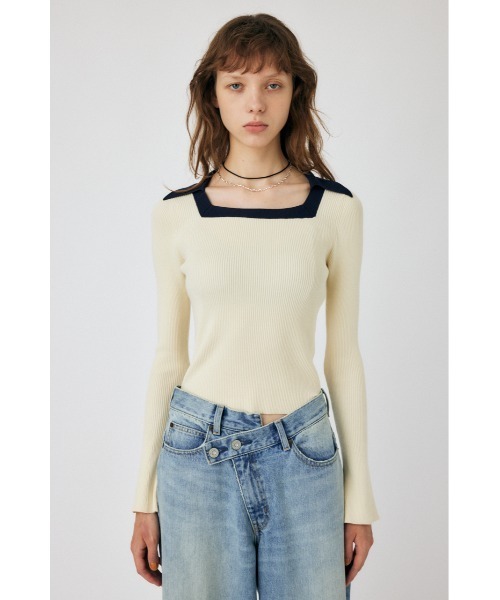 MOUSSY（マウジー）の「COLLAR SQUARE NECK KNIT トップス（ニット/セーター・レディース・グリーン系その他/ライトベージュ/グレー系その他・FREE）」の18枚目の写真