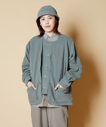 フリース」に該当するノーカラージャケット（グリーン・カーキ/緑色系