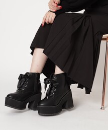 厚底サテンリボンブーツ