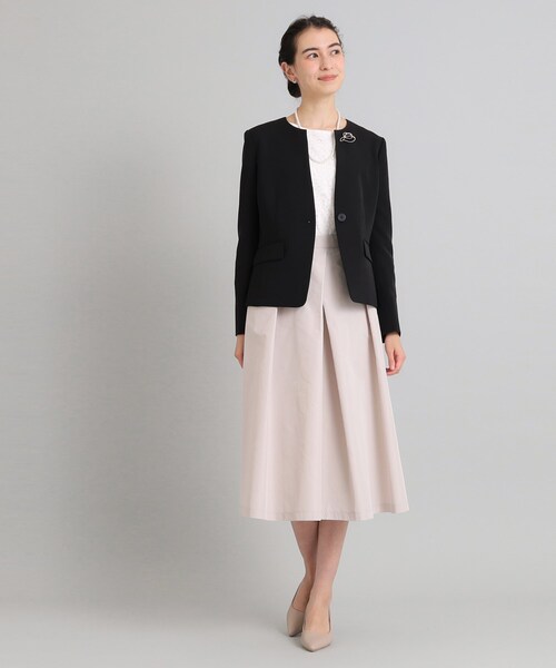 OPAQUE.CLIP(オペークドットクリップ)の「◆≪通勤・セレモニー/セットアップ対応≫ キーネックジャケット/ダブルクロス【洗濯機洗い可】(ノーカラージャケット・レディース・ライトベージュ/ブラック/ネイビー・38/36/42/34/40)」の8枚目の写真