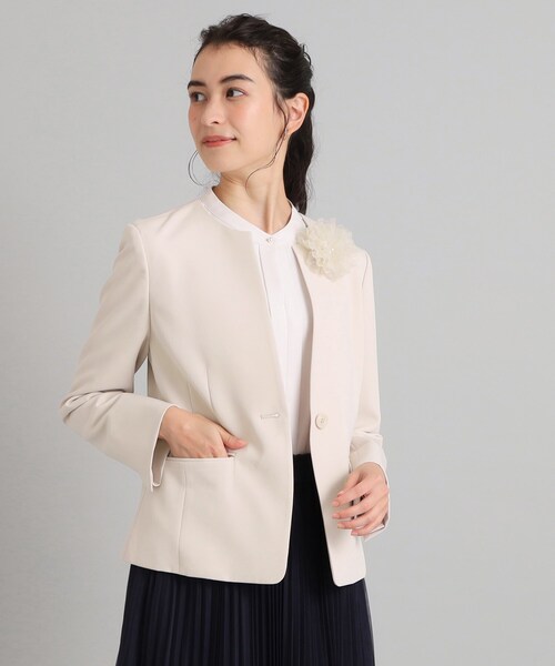 OPAQUE.CLIP(オペークドットクリップ)の「◆≪通勤・セレモニー/セットアップ対応≫ キーネックジャケット/ダブルクロス【洗濯機洗い可】(ノーカラージャケット・レディース・ライトベージュ/ブラック/ネイビー・38/36/42/34/40)」の13枚目の写真