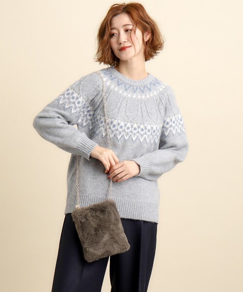 grove(グローブ)の「◆パール調チェーンエコファーミニショルダー(ショルダーバッグ・レディース・チャコールグレー/ライトベージュ/ライトグレー/ブラック系3/マスタード・00)」の8枚目の写真