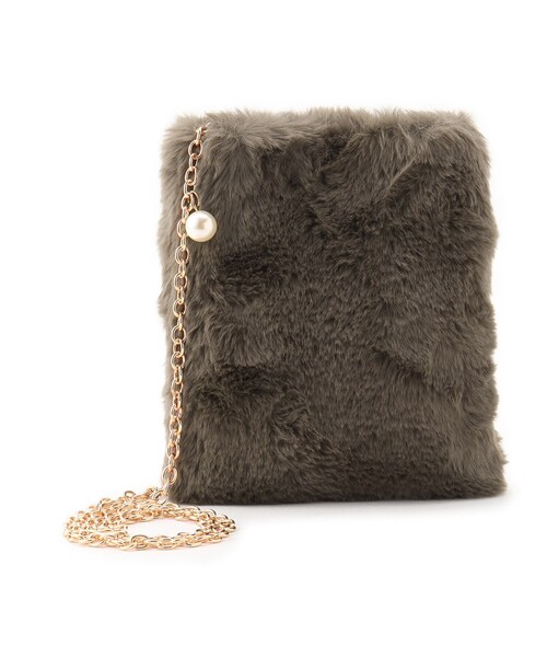 grove(グローブ)の「◆パール調チェーンエコファーミニショルダー(ショルダーバッグ・レディース・チャコールグレー/ライトベージュ/ライトグレー/ブラック系3/マスタード・00)」の17枚目の写真