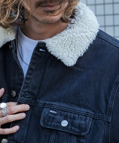 RVCA ボア襟付きデニムジャケット M ブラック メンズ ジャケット RVCA 