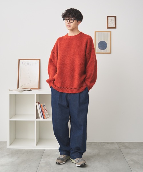 WEGO(ウィゴー)の「WEGO/モヘアライクハンドステッチプルオーバー(ニット/セーター・メンズ・ダークオレンジ/ホワイト/ブラック・MEDIUM/LARGE)」の6枚目の写真