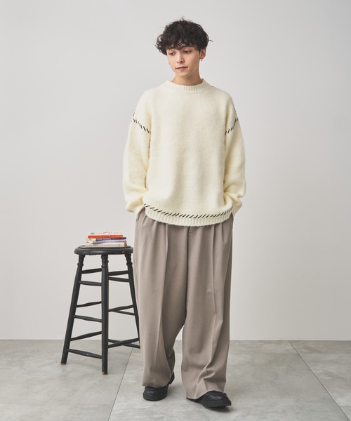 WEGO(ウィゴー)の「WEGO/モヘアライクハンドステッチプルオーバー(ニット/セーター・メンズ・ダークオレンジ/ホワイト/ブラック・MEDIUM/LARGE)」の4枚目の写真