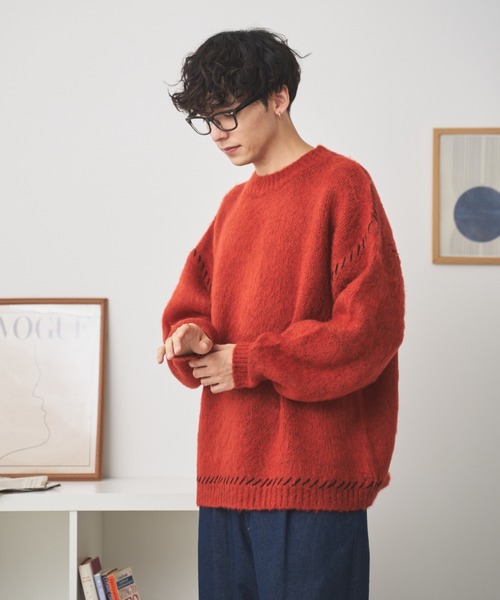 WEGO(ウィゴー)の「WEGO/モヘアライクハンドステッチプルオーバー(ニット/セーター・メンズ・ダークオレンジ/ホワイト/ブラック・MEDIUM/LARGE)」の12枚目の写真