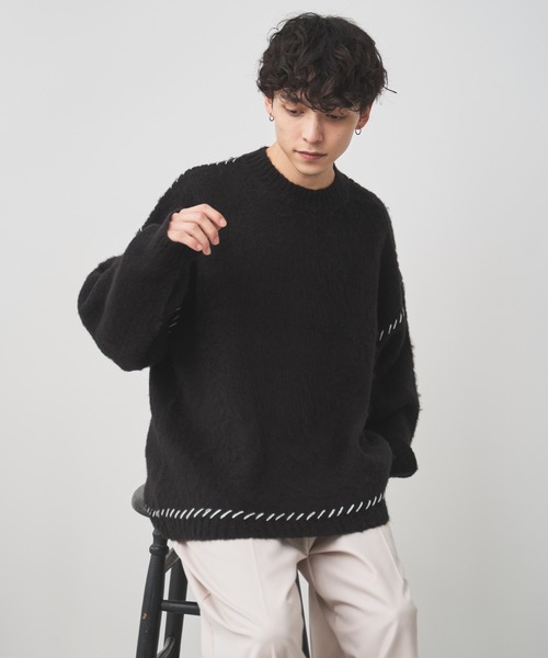 WEGO(ウィゴー)の「WEGO/モヘアライクハンドステッチプルオーバー(ニット/セーター・メンズ・ダークオレンジ/ホワイト/ブラック・MEDIUM/LARGE)」の17枚目の写真