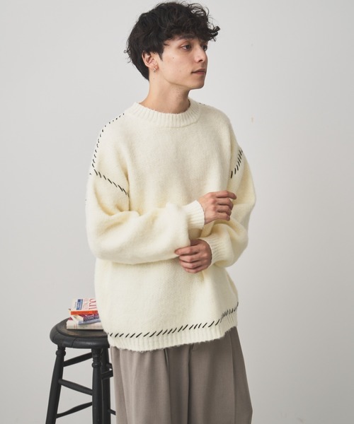 WEGO(ウィゴー)の「WEGO/モヘアライクハンドステッチプルオーバー(ニット/セーター・メンズ・ダークオレンジ/ホワイト/ブラック・MEDIUM/LARGE)」の20枚目の写真