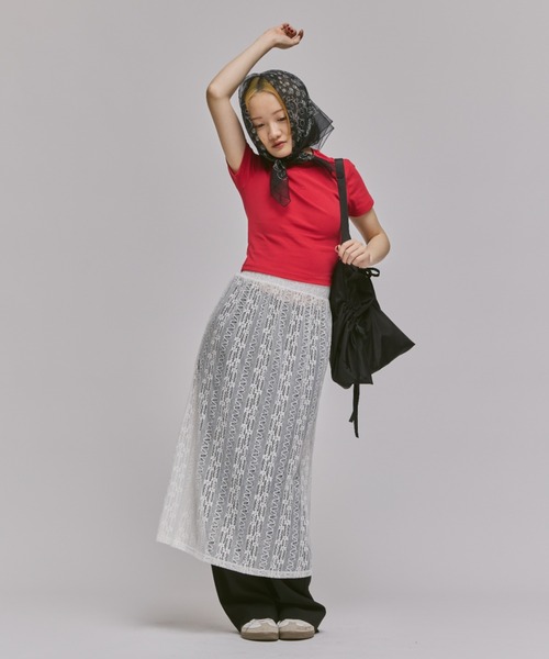 25SS新作ピンタックレース【depound】PINTUCK LACE LONGスカート pintuck lace long skirt - white – depound