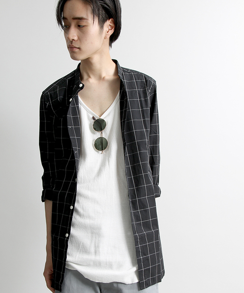 WEGO（ウィゴー）の「WEGO/バンドカラーロングシャツ（シャツ/ブラウス・メンズ・ホワイト系その他/ブラック系その他/ホワイト・MEDIUM/LARGE）」の3枚目の写真