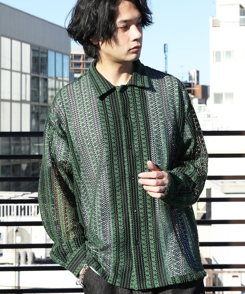 ８(eight)（エイト）の「レースシアーオーバーシャツ（シャツ/ブラウス・メンズ・レッド/グリーン/オフホワイト/ベージュ・MEDIUM/LARGE）」の4枚目の写真
